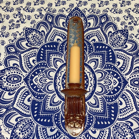 Boho Handmade Artisan Clay Pottery Candle Sconce - Picture 4 of 14